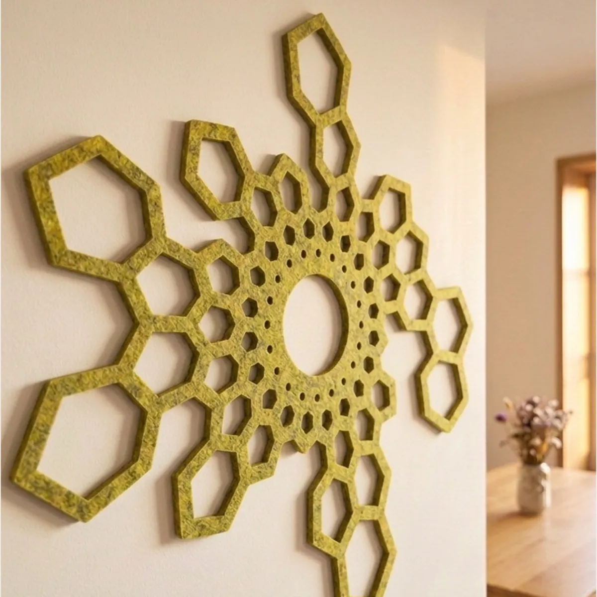Hushex · Mosterdgeel vilt · Woonkamer